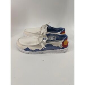 Hey Dude Wendy Colorado Watercolor White Canvas Slip On Loafers Women Size 10